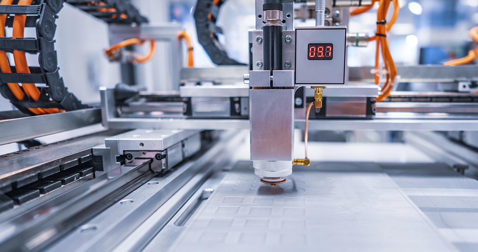 CNC Laser cutting of metal, modern industrial technology.